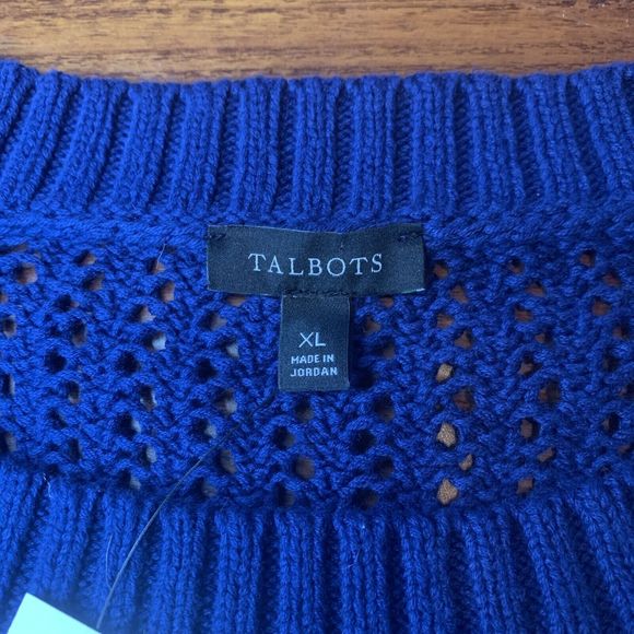 TALBOTS OPEN STITCH SWEATER - HAPPY STRIPE COTTON CREW NECK SIZE XL (16/18) NWT - Picture 9 of 14